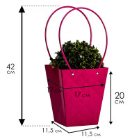 Сумка для цветов тиснение малина влагостойкая, 17x17-11.5x11.5-20 см (10 шт.)