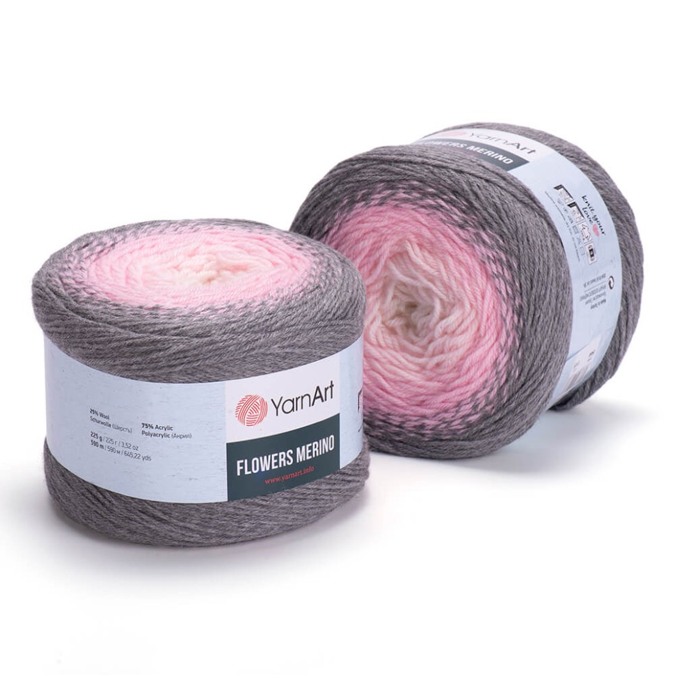 Flowers Merino (YarnArt) - 544 (серый-розов-персик)