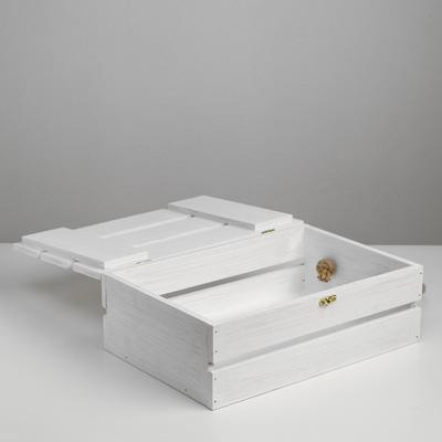 Подарочный ящик 30×20×10 см деревянный с откидной крышкой, с замком, ручка, белый