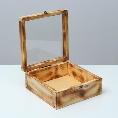 Подарочный ящик 25×25×11 см деревянный, крышка оргстекло 3 мм, обжиг
