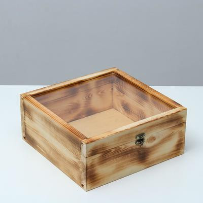 Подарочный ящик 25×25×11 см деревянный, крышка оргстекло 3 мм, обжиг Подарочный ящик 25×25×11 см деревянный, крышка оргстекло 3 мм, обжиг
