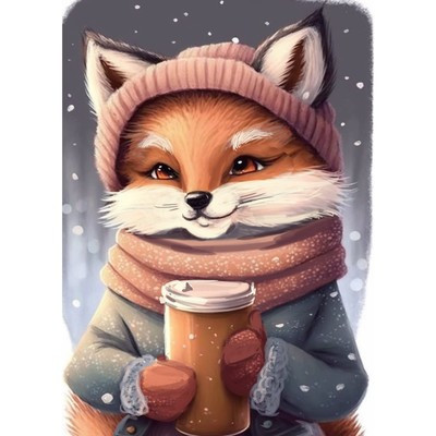 Новогодняя алмазная мозаика с частичным заполнением на холсте «Новый год. Лисичка», 15 х 21 см