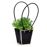 Сумка для цветов Черная с Тиснением влагостойкая, 12x12-8x8-12.5 см 1 шт