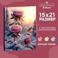 Новогодняя алмазная мозаика с частичным заполнением на холсте «Новый год. Розы», 15 х 21 см