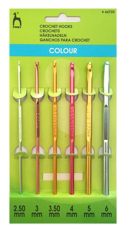 44720 Набор крючков вязальных цветных 2,50-6,00 мм /15 см, алюминий, 6 шт.