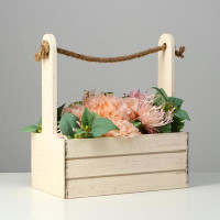 Кашпо деревянное 25.5×15×28 см "Прованс", ручка канат, бежевый