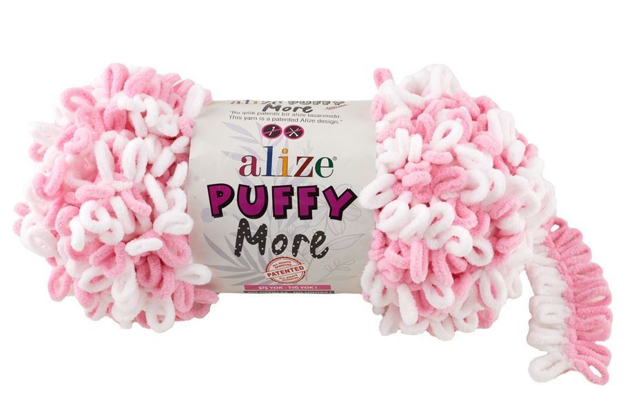 Пряжа Puffy MORE (Alize) - 6267 (неж.розовый/белый)