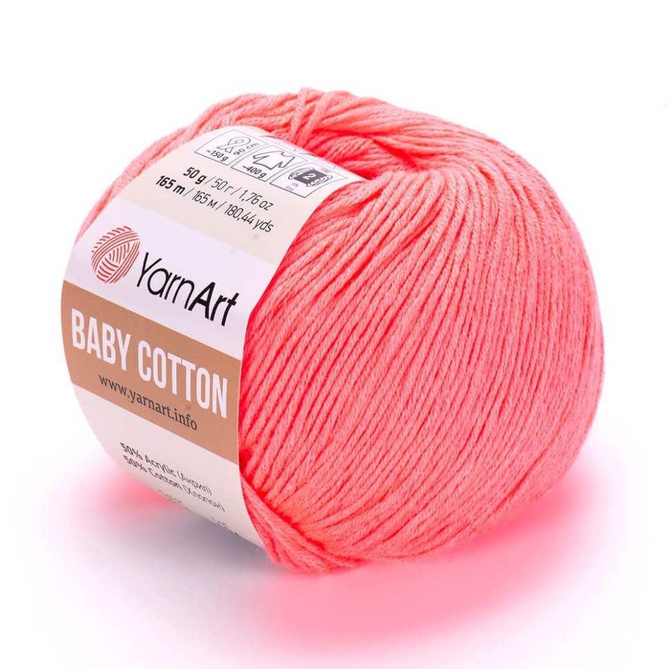 Пряжа Baby Cotton YarnArt - 424 (неон.коралл)