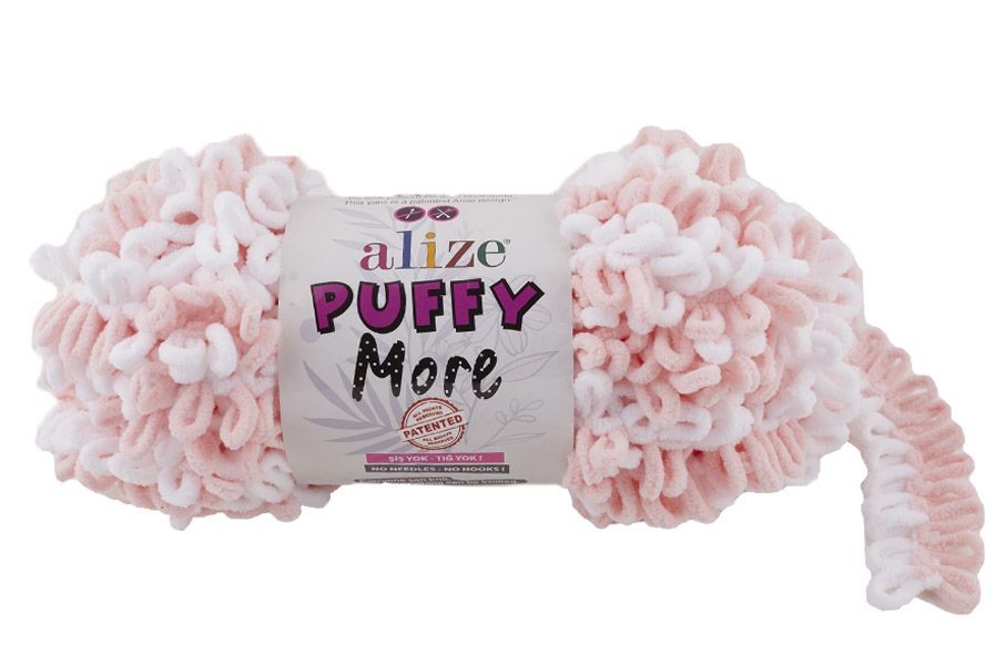 Пряжа Puffy MORE (Alize) - 6272 (персик/белый)