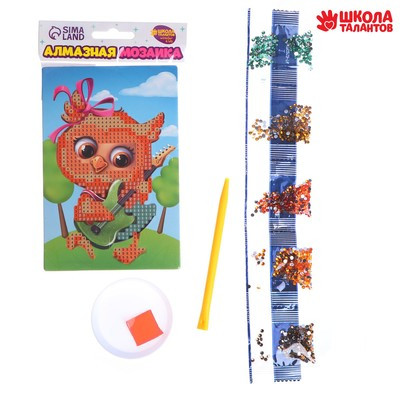 Алмазная мозаика для детей «Совушка с гитарой», 10х15 см. Набор для творчества Алмазная мозаика для детей «Совушка с гитарой», 10х15 см. Набор для творчества