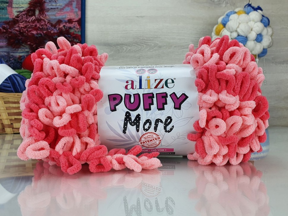 Пряжа Puffy MORE (Alize) - 6275 (яр.коралл/розовый)