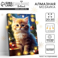 Алмазная вышивка на раме с частичным заполнением &quot;Котенок&quot; 20*30, с гирляндой
