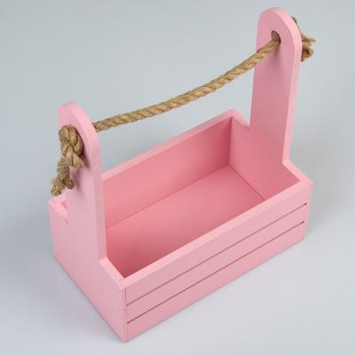 Набор кашпо деревянных 2 в 1 (25×15×30; 21×12×23 см) "Dear", ручка канат, розовый