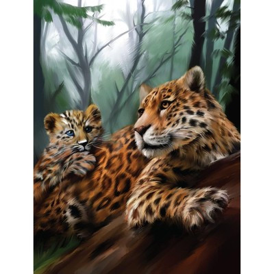 Алмазная мозаика на подрамнике 30x40 с полным заполнением «Леопарды» Алмазная мозаика на подрамнике 30x40 с полным заполнением «Леопарды»