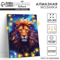 Алмазная вышивка на раме с частичным заполнением &quot;Лев&quot; 20*30, с гирляндой