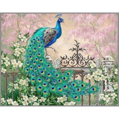 Алмазная мозаика "Павлин в саду" 50x40см, 35 цветов