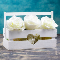 Кашпо деревянное 24.5×13.5×9 см "Двушка Лайт" реечное, сердце, белый Дарим Красиво
