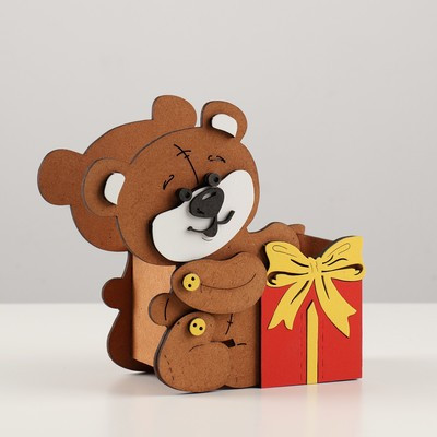 Подарочная упаковка "Мишка с подарком" 17х8х16 см, Дуб-красный Подарочная упаковка "Мишка с подарком" 17х8х16 см, Дуб-красный