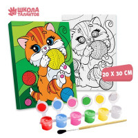 Картина по номерам «Котик с клубочками» 20 × 30 см
