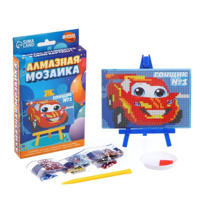Алмазная мозаика на подставке «Гонщик» для детей, размер 10 х 15 см. Набор для творчества