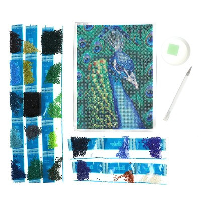 Алмазная вышивка с полным заполнением «Павлин» 15х21 см, на холсте Алмазная вышивка с полным заполнением «Павлин» 15х21 см, на холсте