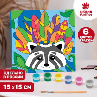 Картина по номерам «Енот в перьях» 15 × 15 см