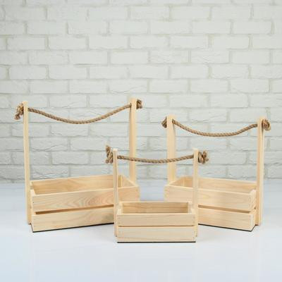 Набор кашпо деревянных 3 в 1 (30.5×18.5×35; 25.5×15×30; 20×12×23) "Аром", натуральная сосна