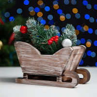 Новый год. Кашпо деревянное 20×12×13 см &quot;Санки&quot;, состаренный Дарим Красиво